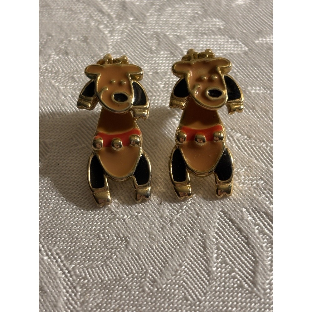 Aim Enamel Reindeer Pierced Earrings Vintage Christmas Holiday Decor